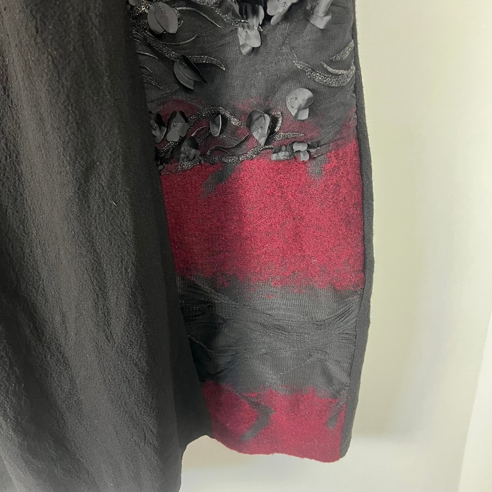 Zedd Plus Black 3D Floral Applique Mixed Media Midi Dress Sz 3 2XL Lagenlook - Picture 5 of 13